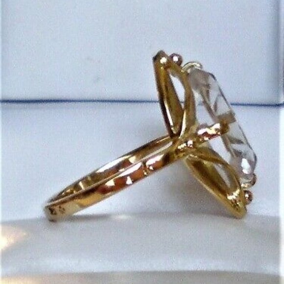 Vintage Russian Russia USSR 18K 750 Yellow Gold Rock Crystal Solitaire RING - Picture 5 of 8